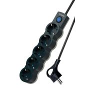 Удлинитель 5х1.5м с заземл. IP20 с выкл. 10А 2200Вт 220В защ. шторки ПВС 3х1 черн. КОСМОС YKsm1.5m-5g-Z-V10A-B