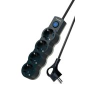 Удлинитель 4х1.5м с заземл. IP20 с выкл. 10А 2200Вт 220В защ. шторки ПВС 3х1 черн. КОСМОС YKsm1.5m-4g-Z-V10A-B