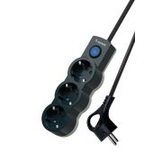Удлинитель 3х5м с заземл. IP20 с выкл. 10А 2200Вт 220В защ. шторки ПВС 3х1 черн. КОСМОС YKsm5m-3g-Z-V10A-B