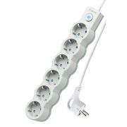 Удлинитель 6х1.5м с заземл. IP20 с выкл. 10А 2200Вт 220В защ. шторки ПВС 3х1 бел. КОСМОС YKsm1.5m-6g-Z-V10A-W