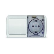 Блок ОП Клио 1-кл. выкл. 10А + розетка 1-м 16А 250В с заземл. с прозр. крышкой бел. Universal К2237