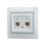 Розетка компьютерная 2-м СП Mira RJ45 16А IP20 с сер. вставкой бел. LEZARD 701-0215-141